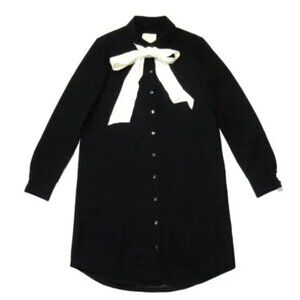 NWOT Kate Spade Griffin in Black Cream Necktie Crepe Shirt Dress - Size 14